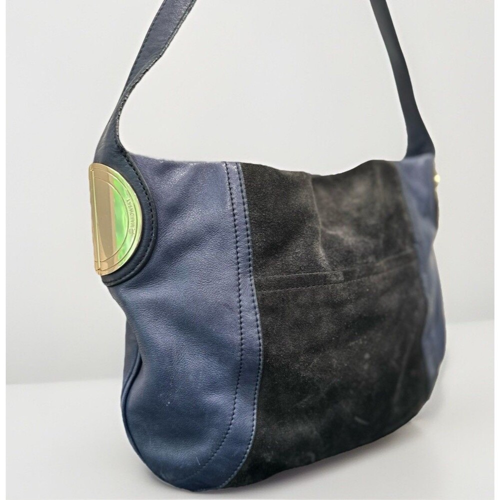B Makowsky Shoulder Bag Blue Black Suede Leather Purse Leopard Cheetah